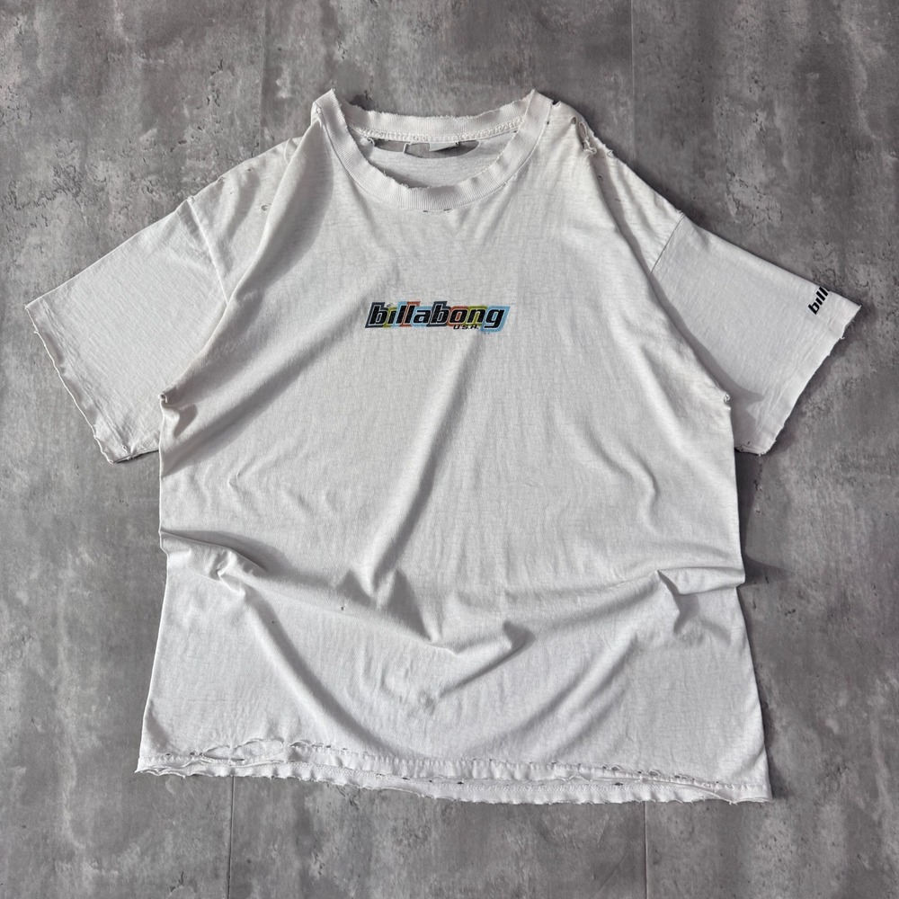 Vintage Billabong T-Shirt Men's XL White Surf Skate Y2K Distressed Thrashed USA